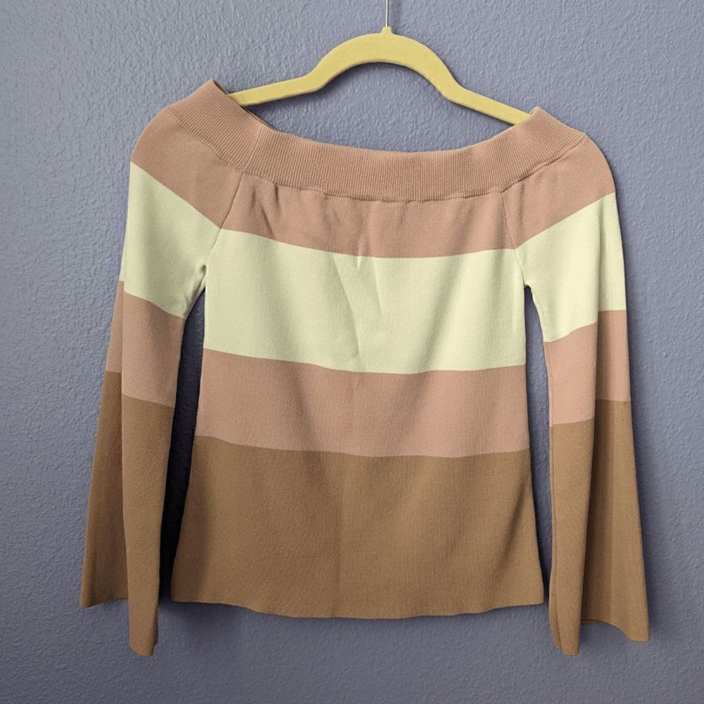 Women's Cloud Ten Sweater Color Block Off The Shoulder Bell Sleeve Small Pink - Picture 2 of 8